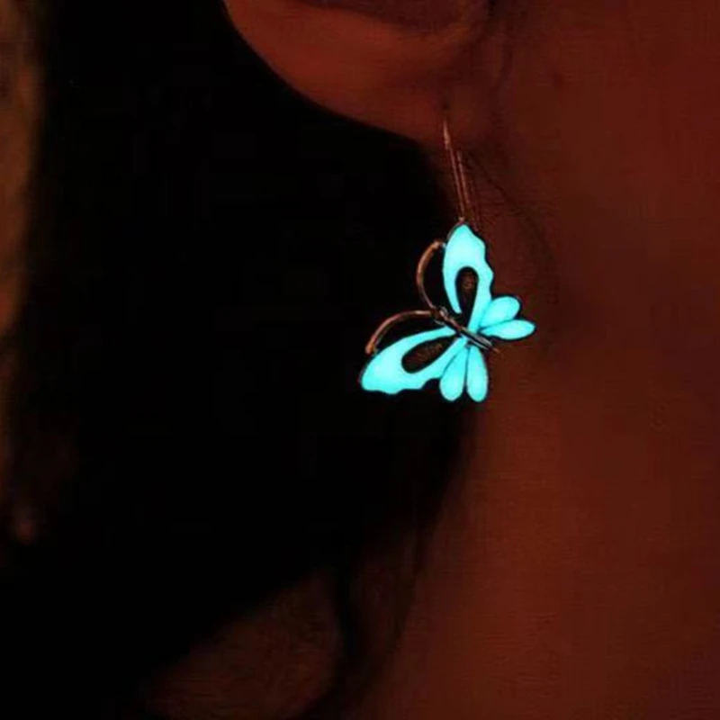 

Luminous Blue Butterfly Earrings Women's Summer Design Women's Insect Pendant Hook Earrings Charm Fashion Party Women's Jewelry