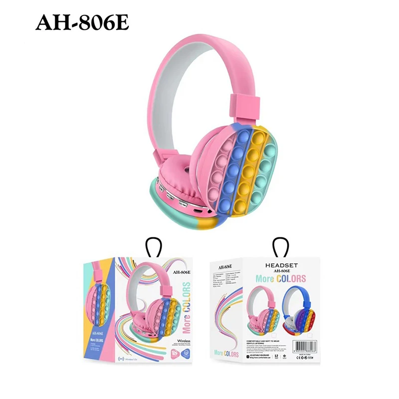 

Head-mounted Cute Rainbow Bluetooth Stereo Gaming Headset Pop It Decompression Earphones Over Ear Wireless Headphone Microphone