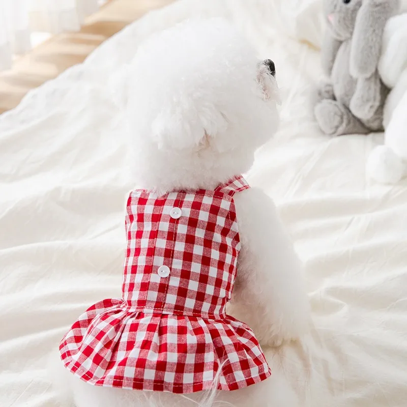 

Plaid Suspenders Dress Pet Dog Clothes Cat Shirt Skirt Clothing Dogs Small Chihuahua Summer Black Breathable Girl Boy Chihuahua