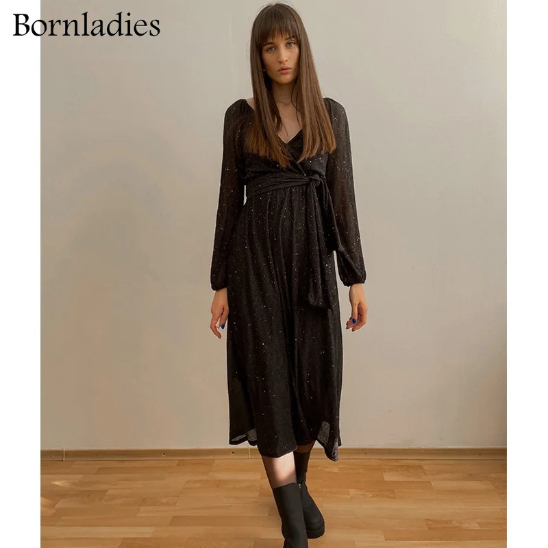 

Bornladies элегантное сексуальное однотонное облегающее женское ТРАПЕЦИЕВИДНОЕ ПЛАТЬЕ С Высокой Талией винтажное плиссированвечерние вечернее платье с V-образным вырезом Женские длинные платья