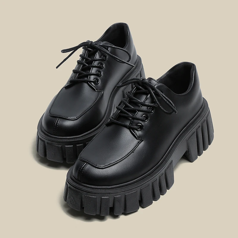 Women Shoes Thick-soled 2022 New Spring Genuine Leather Shoes Ladies Lace-up Body Increase White Student Shoes Women