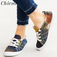 chicso womens comfy canvas shoes 2022 all season tie dye ladies lace up floral casual flats 35 43 large sized sport sneakers