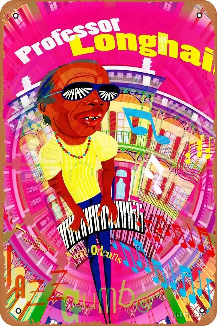 JAZZ GUMBO Professor LONGHAIR Металлическая жестяная вывеска с принтом винтажная 8x12 дюймов