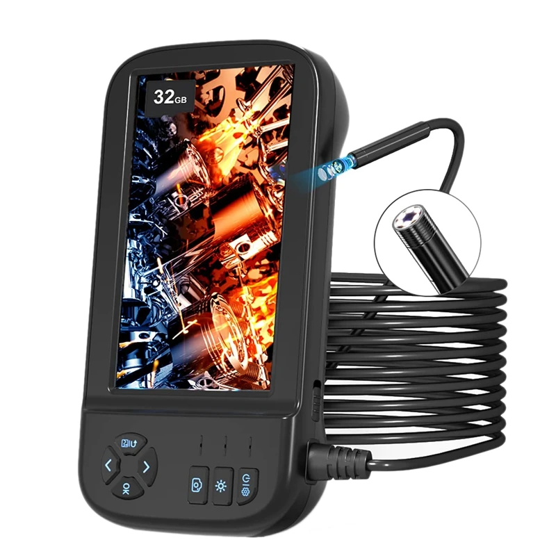 

Borescope Inspection Camera, 1080P HD 8Mm Industrial Endoscope 4.5 Inch IPS Screen Waterproof Snake Camera, 16.5FT