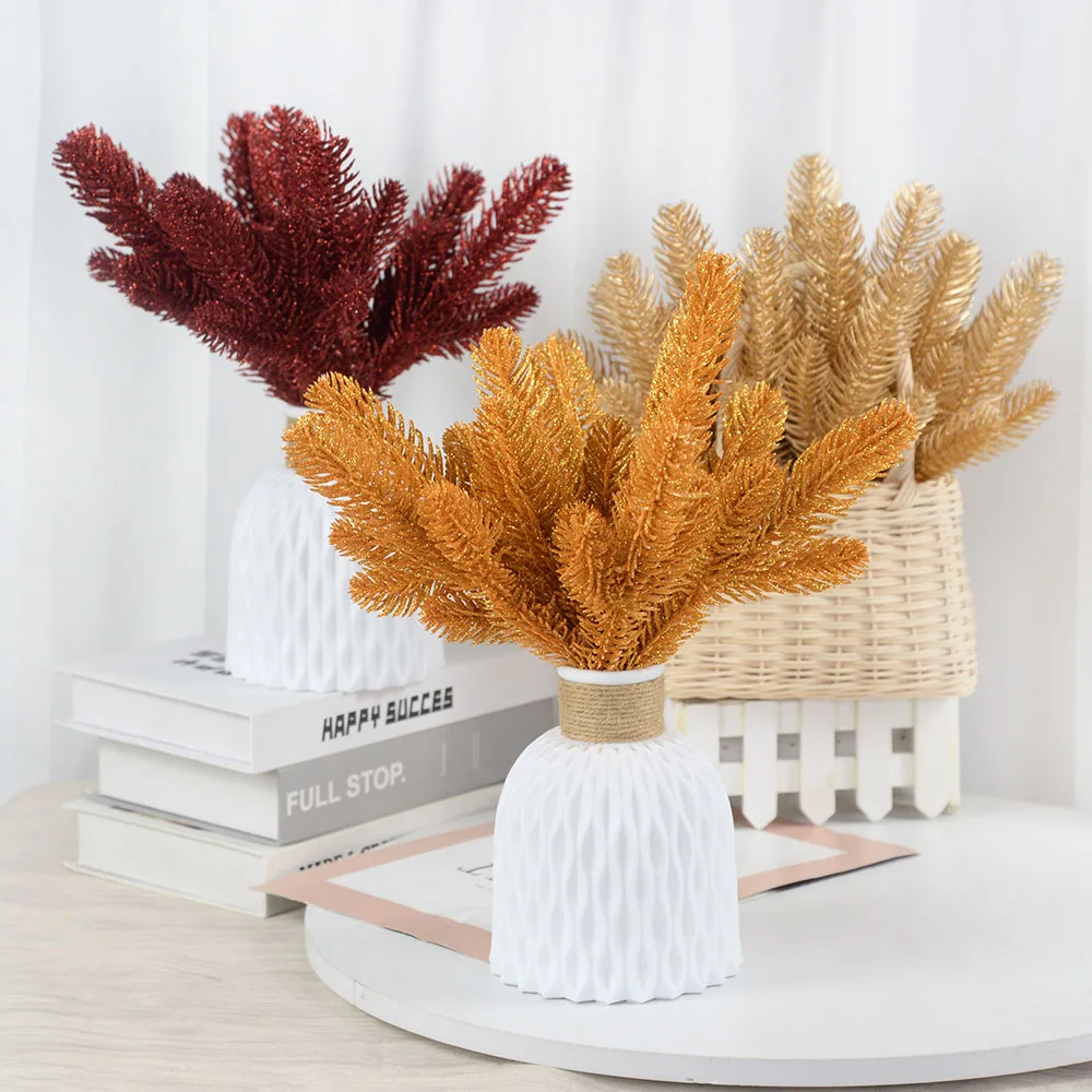 

5Pcs Artificial Plants Pine Branches Christmas Tree Ornament Christmas Flowers Wreath DIY Natale Navidad Gifts Box Accessories