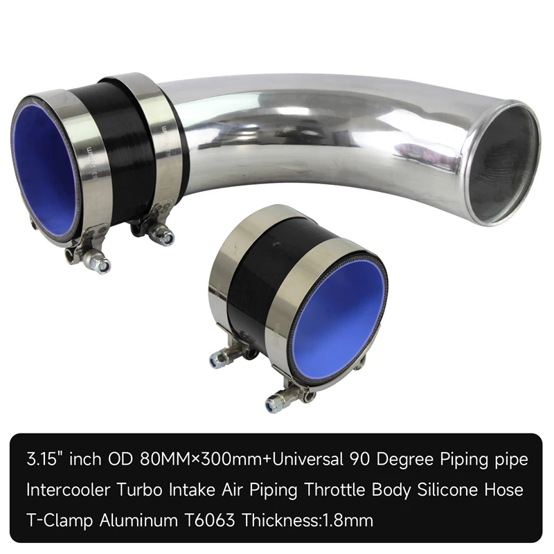 

90 degree 80mm 3.15" Aluminum Turbo Intercooler Pipe Piping+Silicone hose+T-clamps Black/Blue/Red