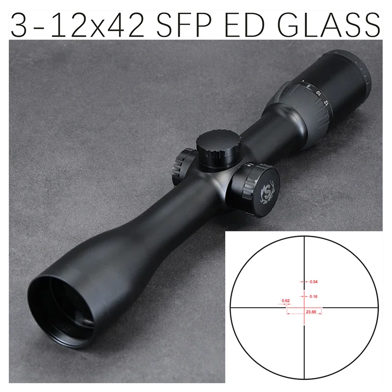 

Hunting Turret 3-12x42 Rifle Scope ED Glass Lens 30mm Tube Ring 1/4 MOA
