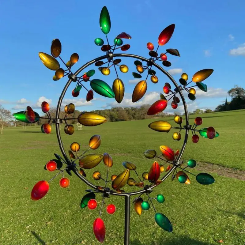 Rainbow Color Leaf Metal Windmill Stainless Steel Outdoor Wind Spinners Wind Catchers Yard Patio Lawn Garden Decoration Kid Gift