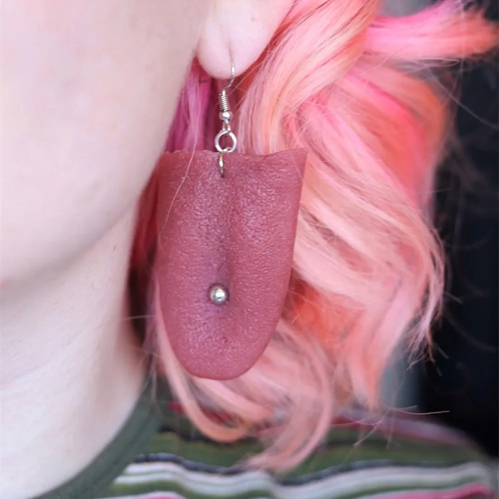 

Gothic Fake Piercing Tongue earrings Simulated funny body organ earrings holiday party Halloween Jewelry