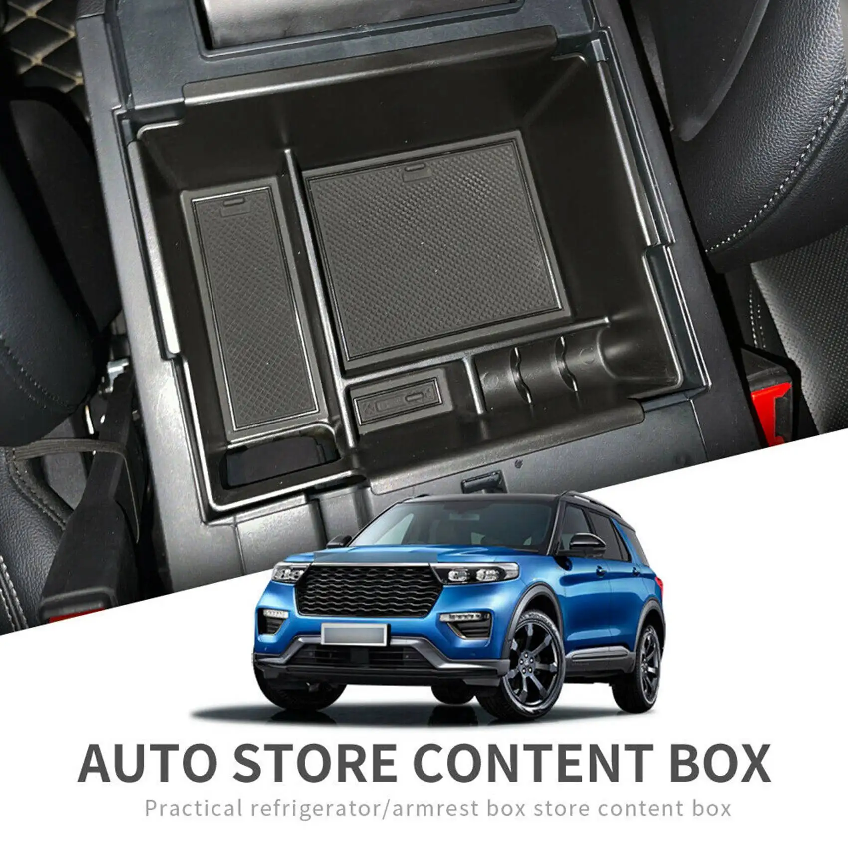 Фото Ящик для центрального подлокотника автомобиля Ford Explorer 2020-2022, аксессуары для хранения и поддержания порядка, органайзер для центральной консоли №3