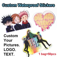 50pcs custom vinyl sticker waterproof decorative logo label laptop cartoon stickers holographic anime cute