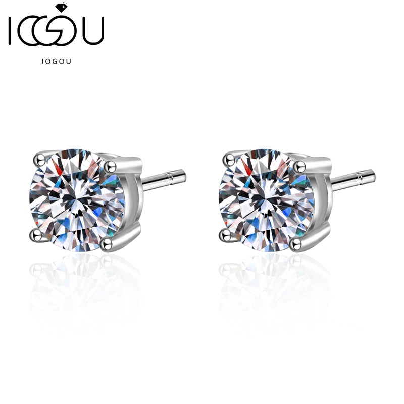 

IOGOU New Arrivals 925 Sterling Silver Classic Moissanite Stud Earrings For Women 4.0/5.0/6.0mm Simple Four Claw Stud Earrings