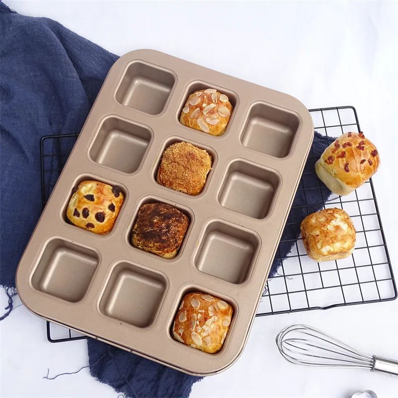 

12 Cups Cake Mold Square Mini Bread Burger Muffin Cupcake Mold For Household Non-Stick Baking Pan Oven Trays Pastry Tool