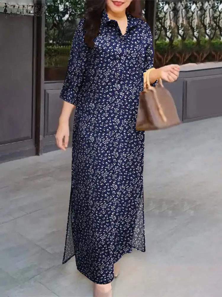 Женское платье-рубашка с цветочным принтом ZANZEA Повседневное платье-макси