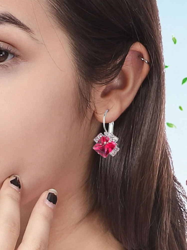 

New Personality Luxury Earrings Square Crystal CZ Wedding Jewelry Stud Earrings For Women Ear Clips