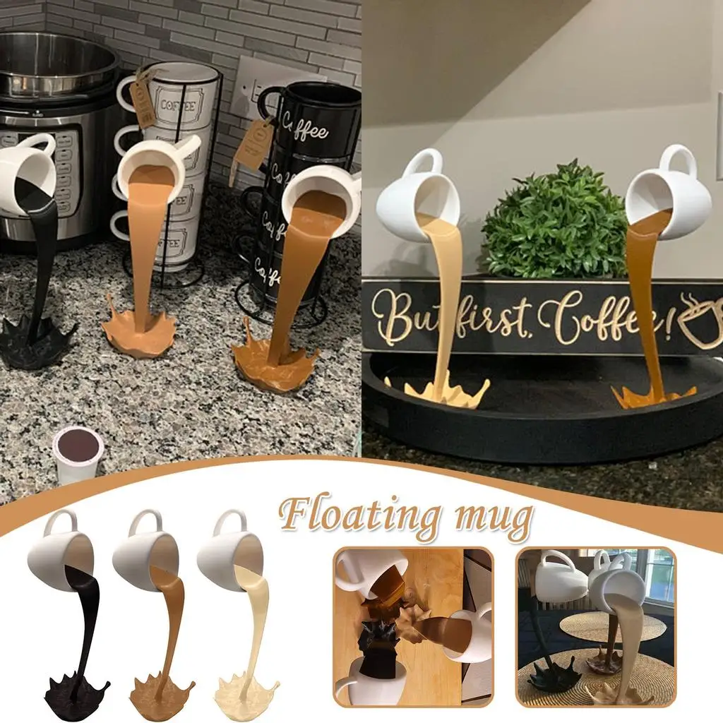

Floating Coffee Cup Mug Sculpture Kitchen Decor Pouring Spilling Decoration