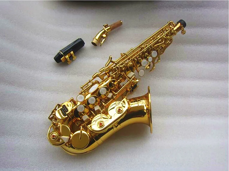 

Brand new High quality Curved soprano saxophone S-991 gold Professional playing instrument curved Soprano Sax and Hard box