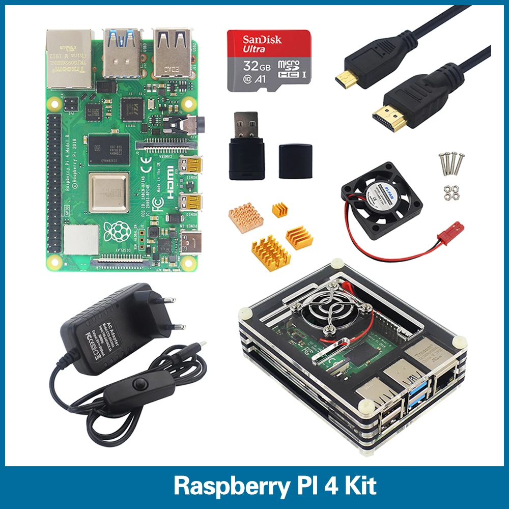 

S ROBOT Raspberry Pi 4 Model B kit 1G 2G 4G RAM 2.4G&5G WiFi Bluetooth 5.0+Micro HDMI + Case + Power Supply + 32GB SD RPI4