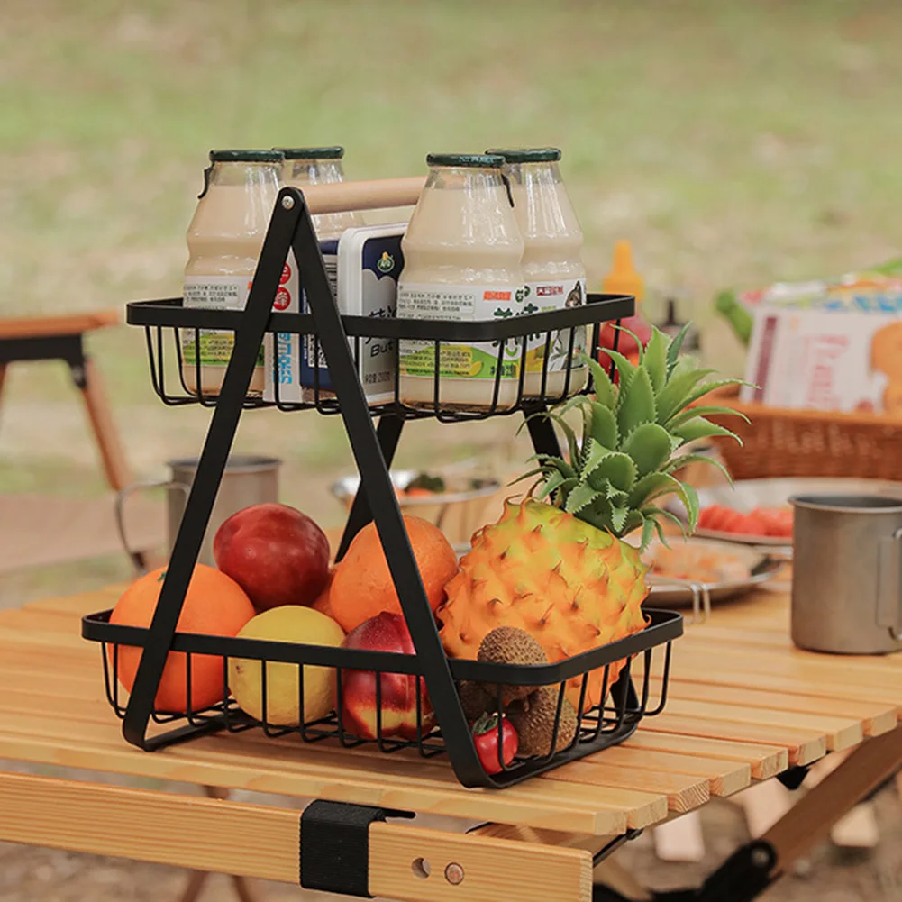

Storage 2-tier Metal For Large Fruits Storage Portable Basket Household Kitchen Shelf Vegetables Fruit Basket Camping Rack