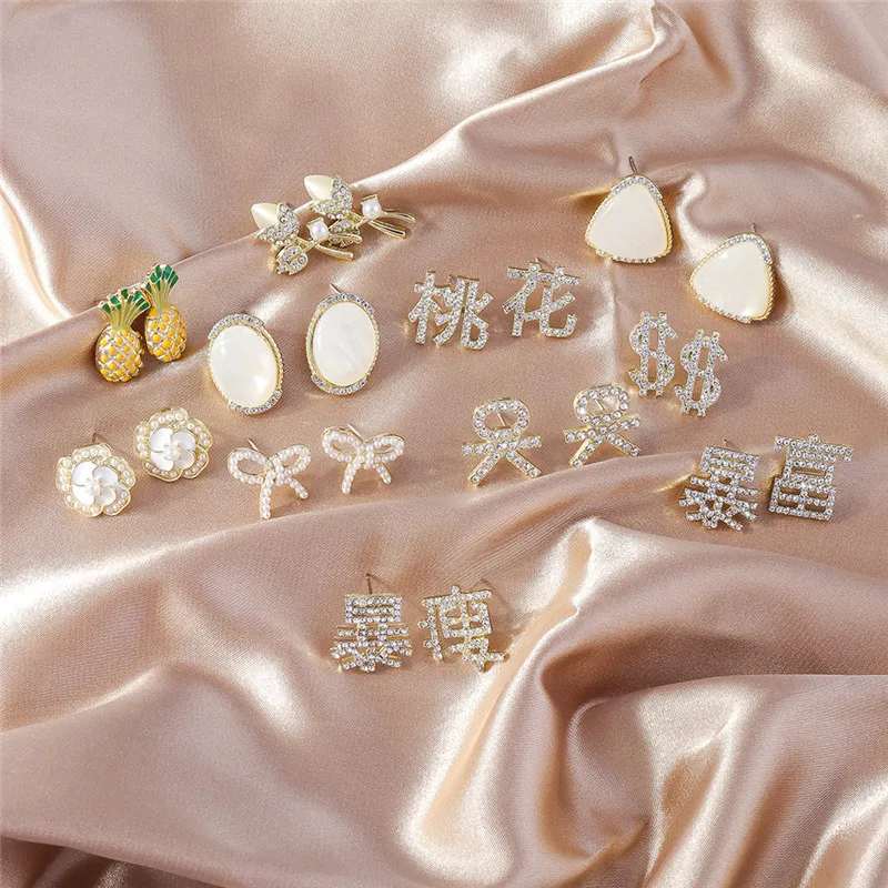 

Korean Luxury Pearl Crystal Stud Earrings for Women 2023 New In Bowknot Rose Dollars Earrings Design Brand Trendy Jewelry Gifts