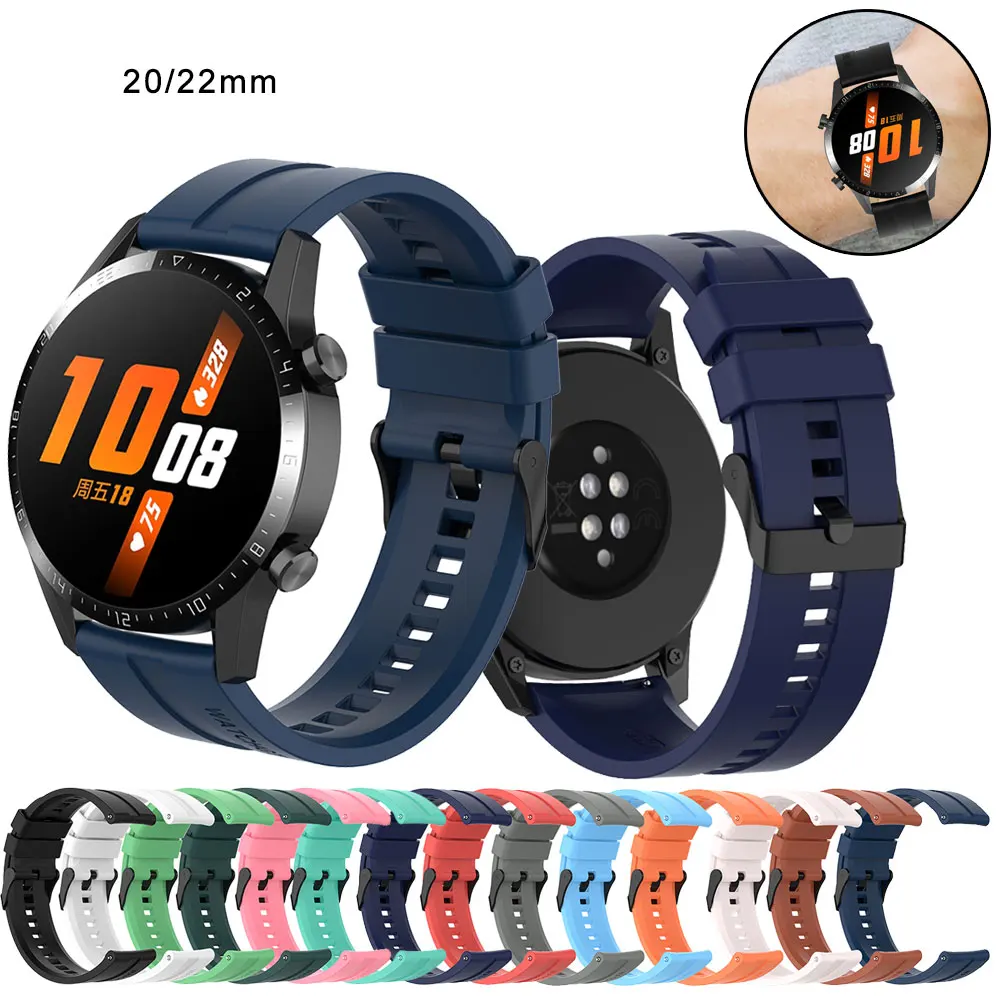 

20 22mm Silicone Watch Band For Huawei Watch GT 2 46mm Soft Sport Strap Bracelet Watchband For Huami Amazfit GT 3 42mm Strap