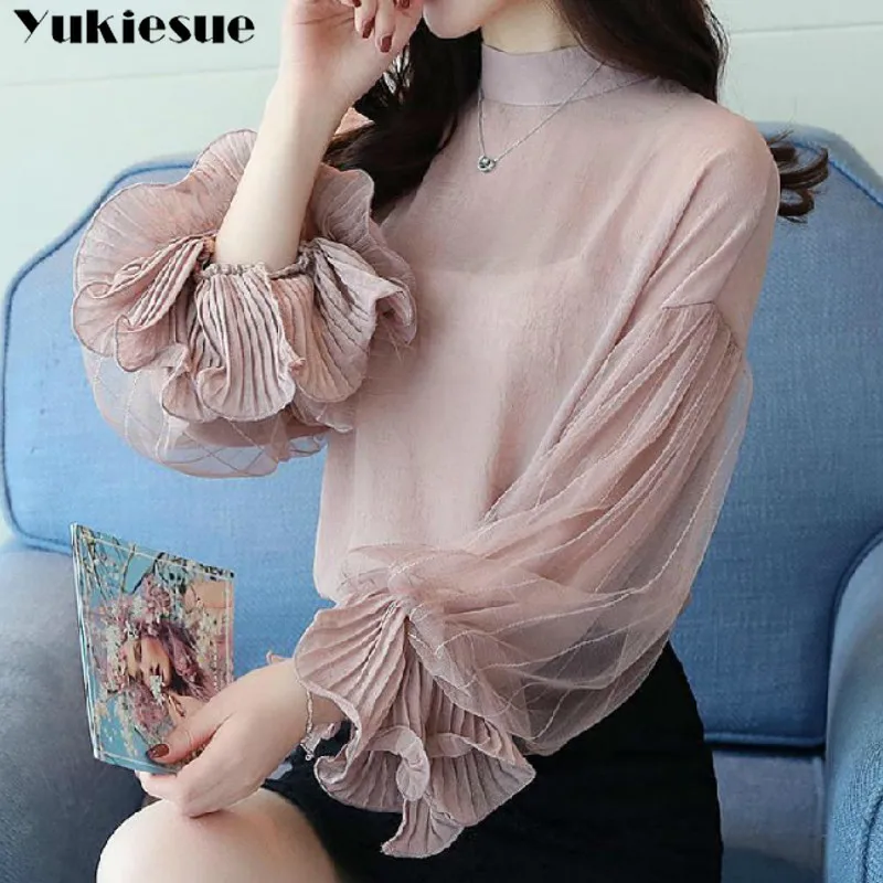 

2022 Women tops and Blouses ruffless Summer autumn Long Sleeve White Shirt Casual Female Chiffon Blouse Women Clothing