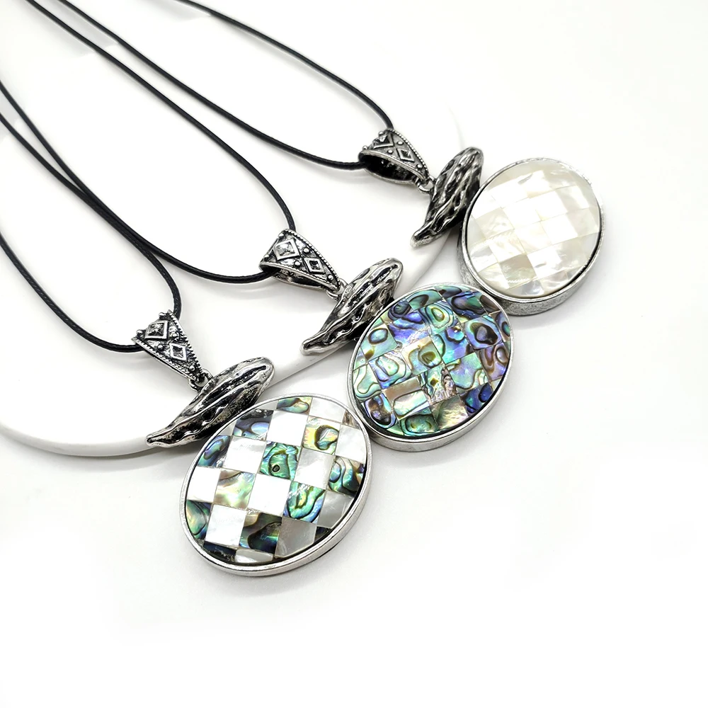 

Natural Shell White Shell Necklace Pendant Abalone Scallop Zinc Alloy Oval Pendant Fashion Jewelry Necklace Pendant Accessories