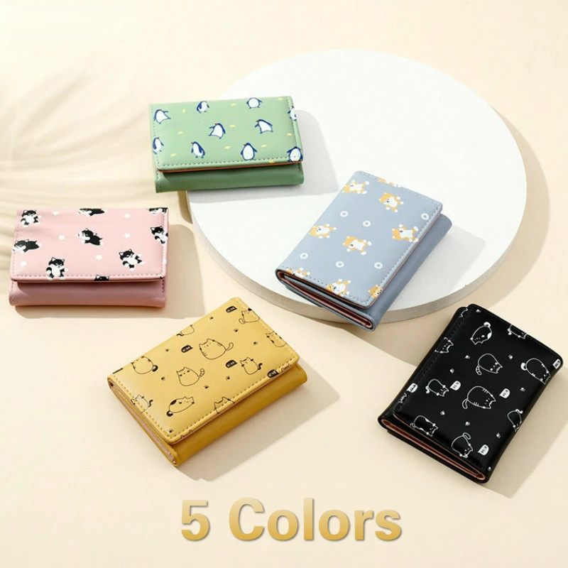 Женские кошельки 3 сложения с мультяшным принтом короткие маленькие на застежке