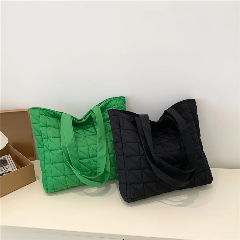 

Casual Rhombus Pattern Handbags Quilted Cotton Padded Shoulder Bags for Women Large Capacity Ladies Solid Color Shopping Totes