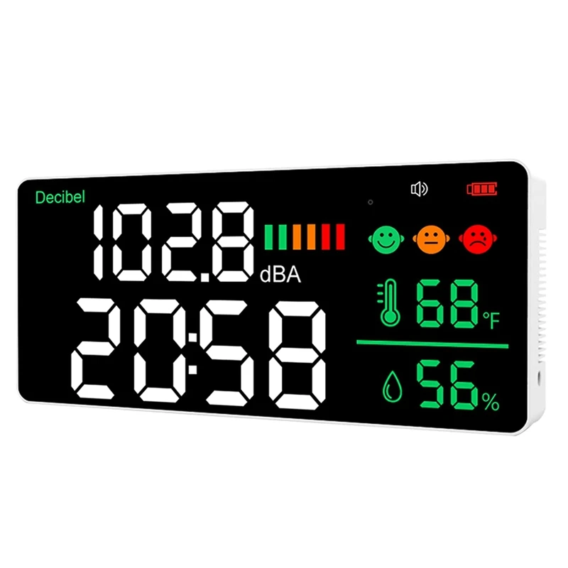 

Wall Hanging Sound Level Meter 30-130DB Range 11 Inch Large LED Display Noise Time Temperature