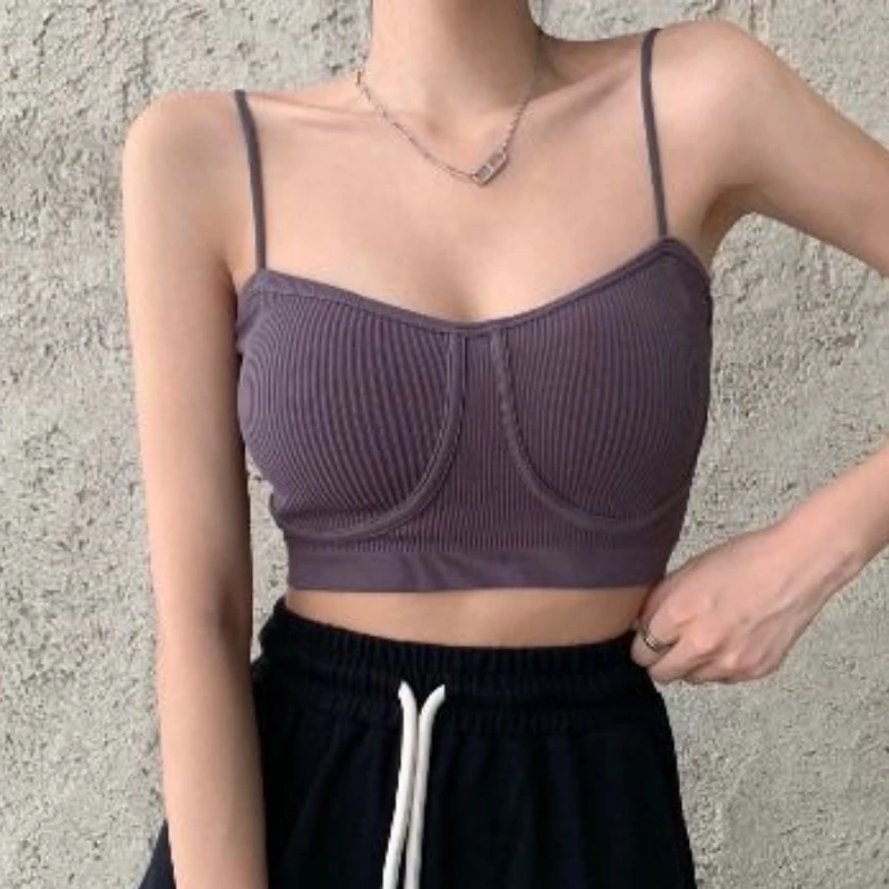 

Fashion Sexy Women Crop Tops V Neck Pure Color Sleeveless Camisole Unwired Padded Tank Tops Casual Summer Ladies Slim Vest
