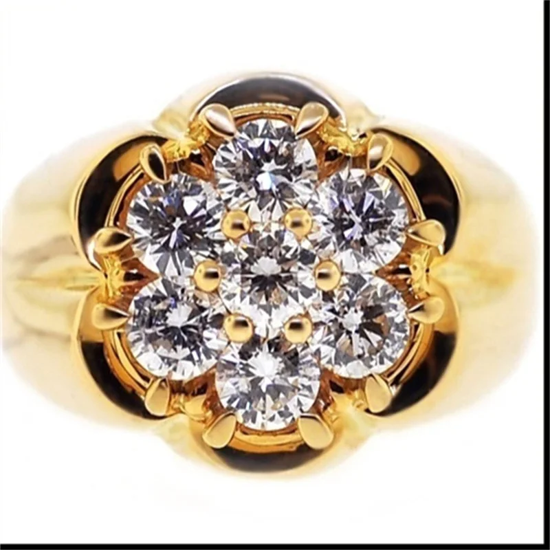 

Luxury Gold Color Round Geometry Rings for Women Trendy Metal Inlaid White Stone Wedding Engagement Jewelry