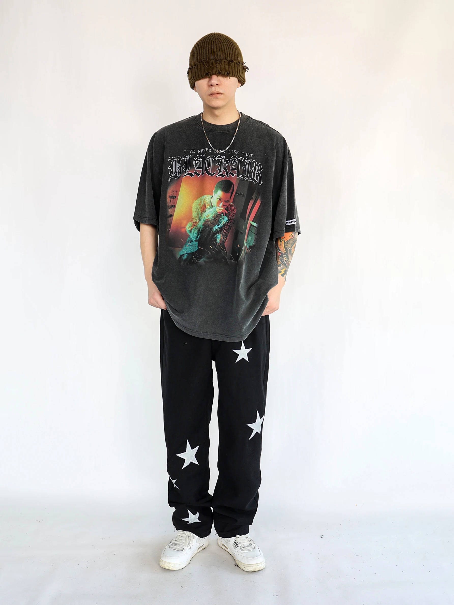 Men's Jeans Four Seasons High Street Star Pattern Embroidered Jeans Fashion Street Distressed Straight Loose Casual Pants JEANS