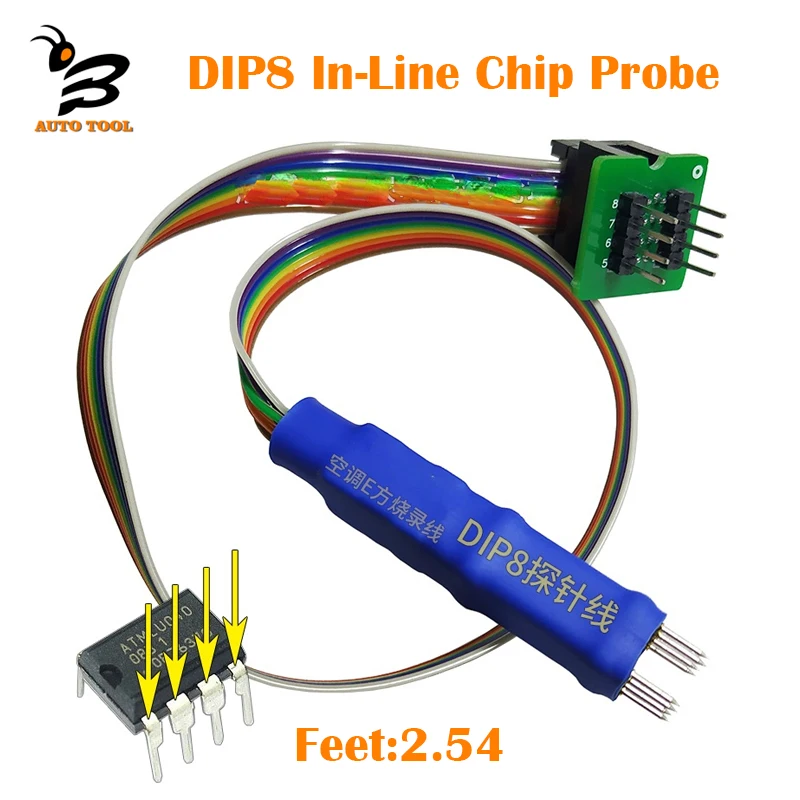 

DIP8 In-Line Chip Probe IC Clamp Test Clip Probe 8 Feet 2.54 BIOS 93/25/24 CH341A/EZP Series/TL866ii PLUS/CS/A/ RT809F/RT809H