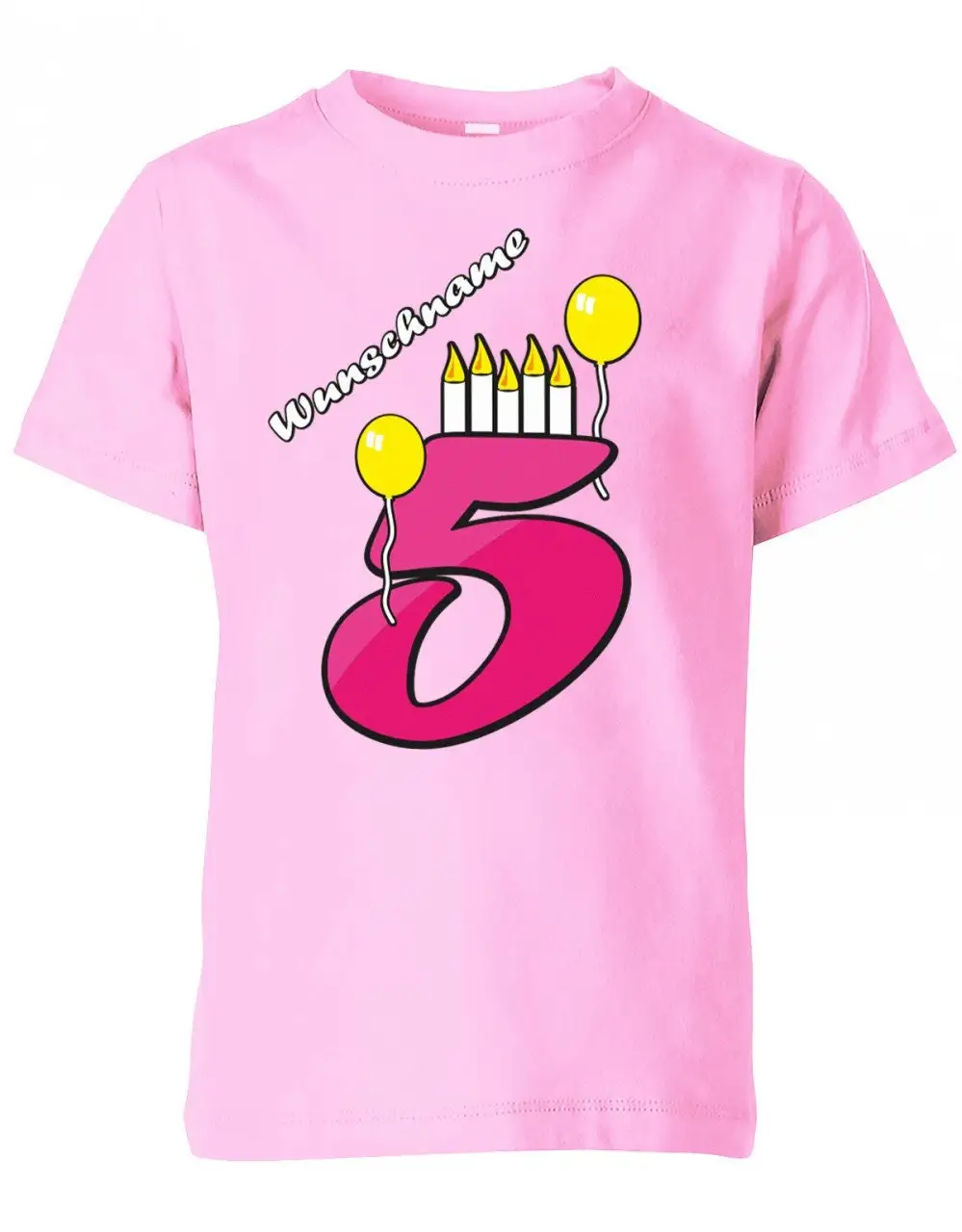 Geburtstagsshirt 5 Luftballon Ballon Und Kerzen Mit Wunschname Mädchen Реалистичная футболка