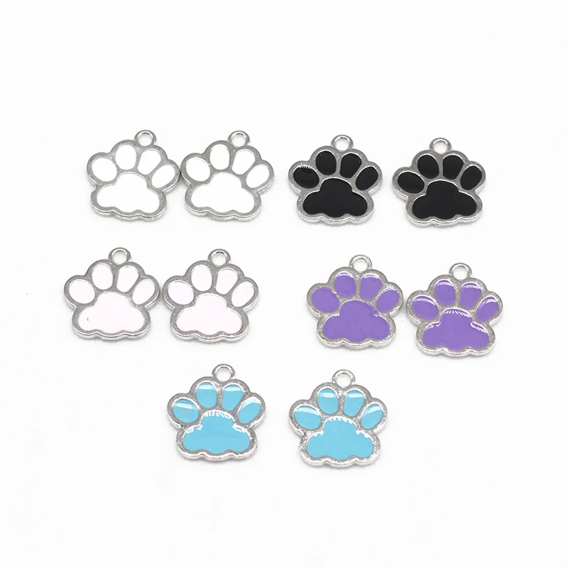 

10pcs 16*17mm 7 Color Dog Paw Print Charms for Jewelry Making Enamel Footprint Charms DIY Earrings Pendants Necklaces Findings