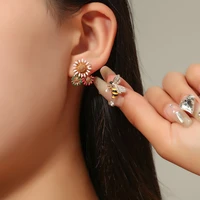 korean style cute sunflower bee asymmetric earrings for women cubic zirconia animal crystal stud earring girl party jewelry gift