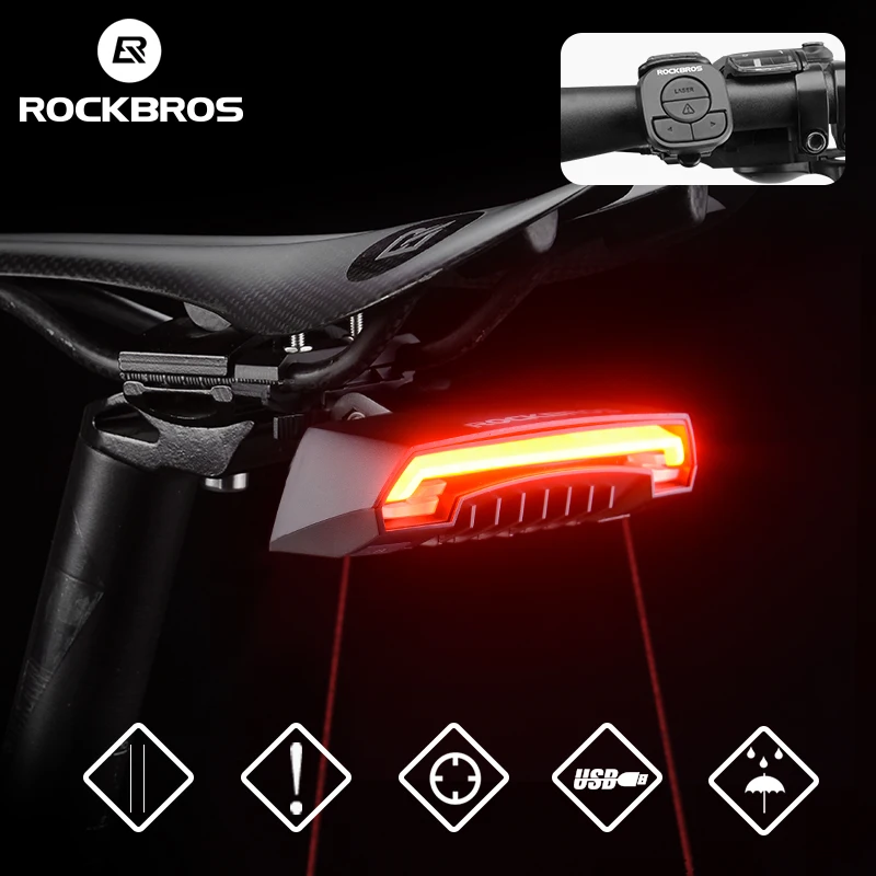 

ROCKBROS Red-dot Bike Tail Light USB Rechargeable Wireless Waterproof MTB Safety Intelligent Remote Control Turn Sign Light Lamp