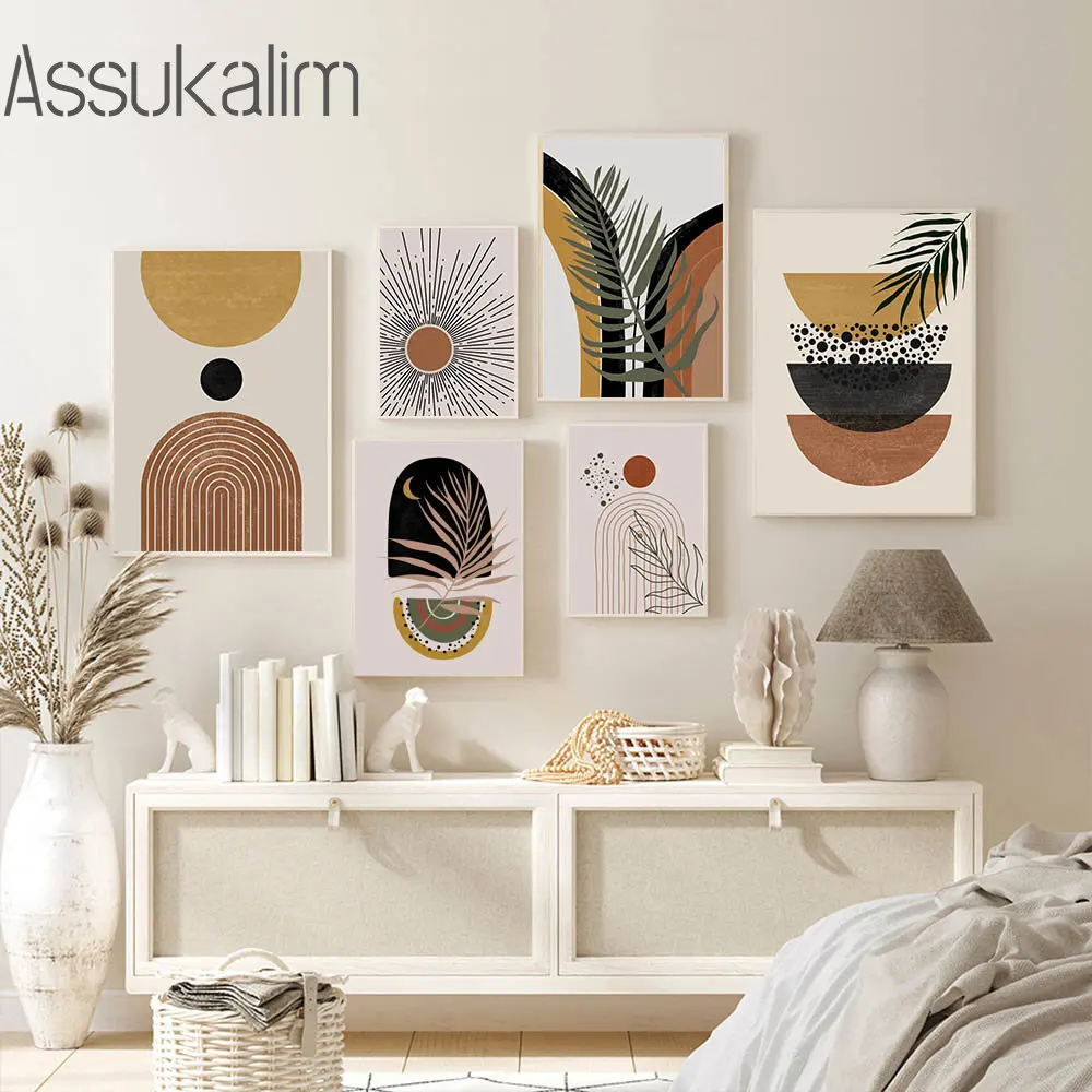 

Abstract Art Prints Boho Wall Art Sunshine Print Pictures Geometric Canvas Poster Leaf Wall Paintings Nordic Poster Home Decor