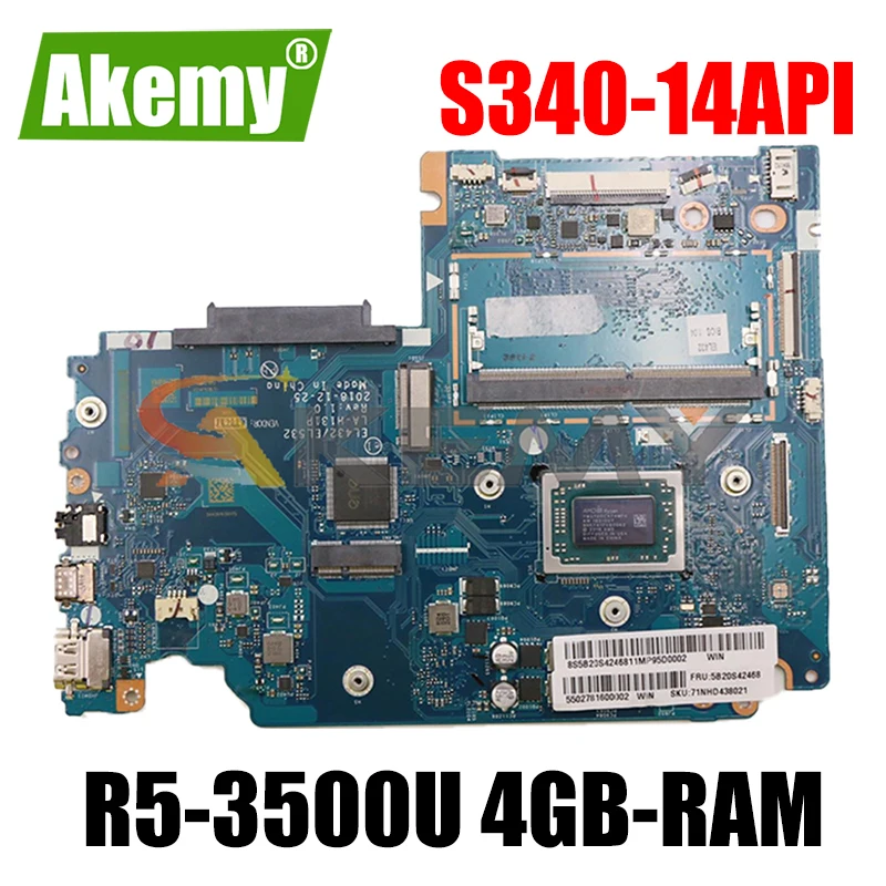 

EL432/EL532 LA-H131P материнская плата для Lenovo ideapad S340-14API материнская плата для ноутбука с/строительным процессором 4GB-RAM протестированная ок материн...