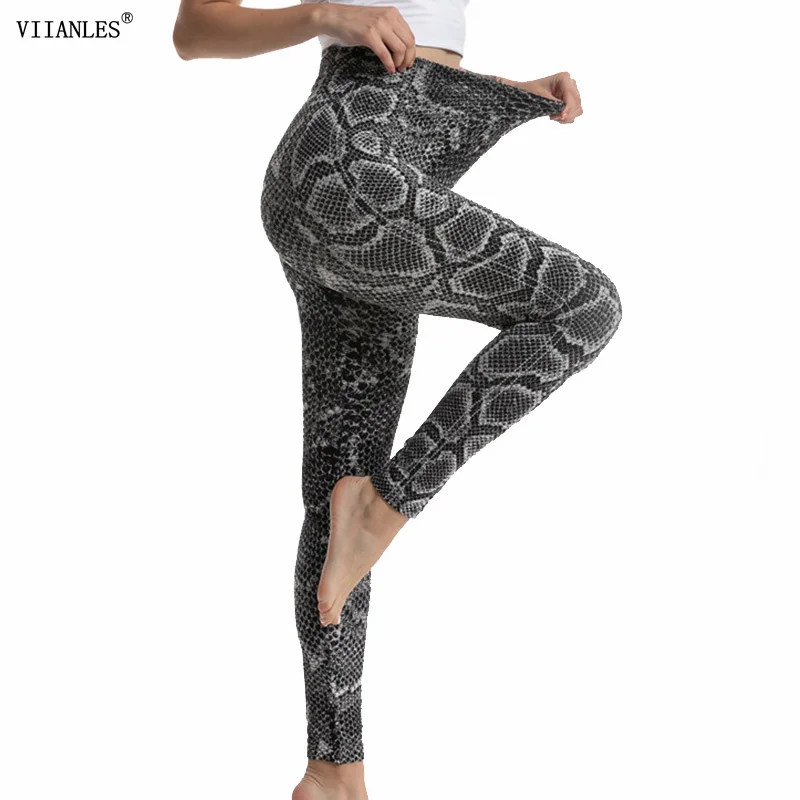 

VIIANLES Workout Tights Sport Women Yoga Pants Stretchy High Waist Snake Printed Push Up Legging Gym Leggins Acitve Running