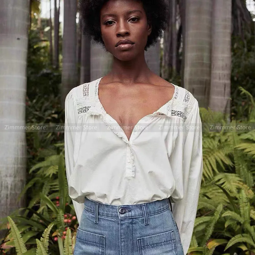 

Женская кружевная блузка с длинным рукавом, из хлопка