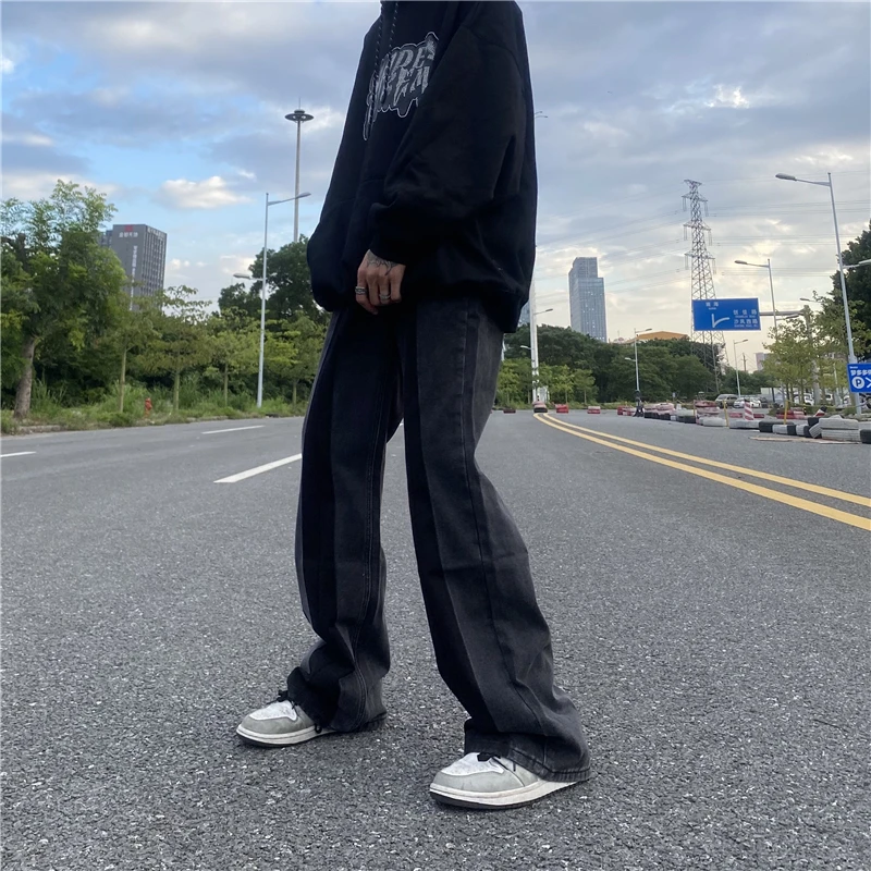 Men Jeans Retro Contrast Micro Flared Pants Loose Ladies Denim Trousers Fashion Streetwear Men Clothing Jeans Men Y2k Street Men