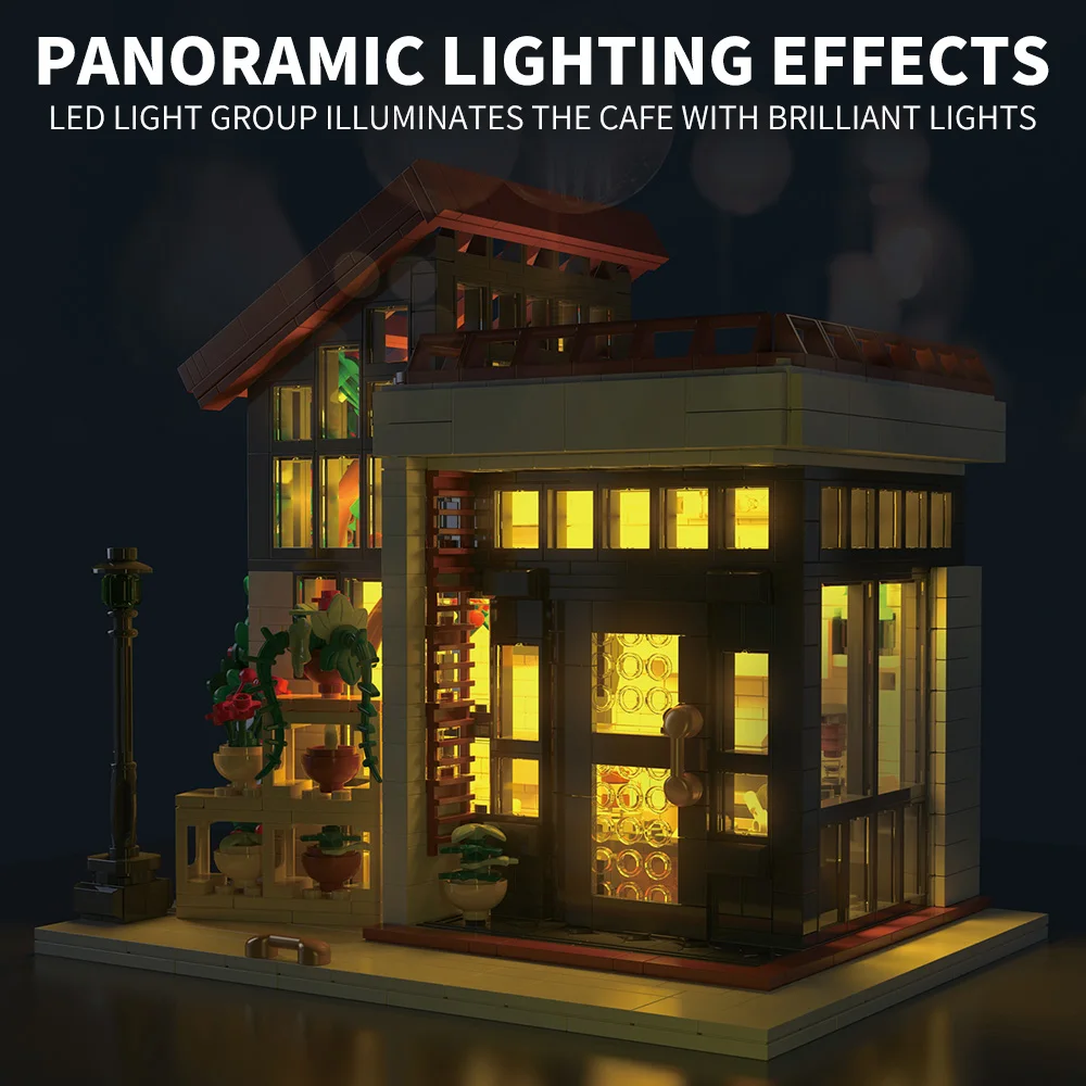 Набор строительных блоков STEM City Street для кофейни дома с фонарями модульные