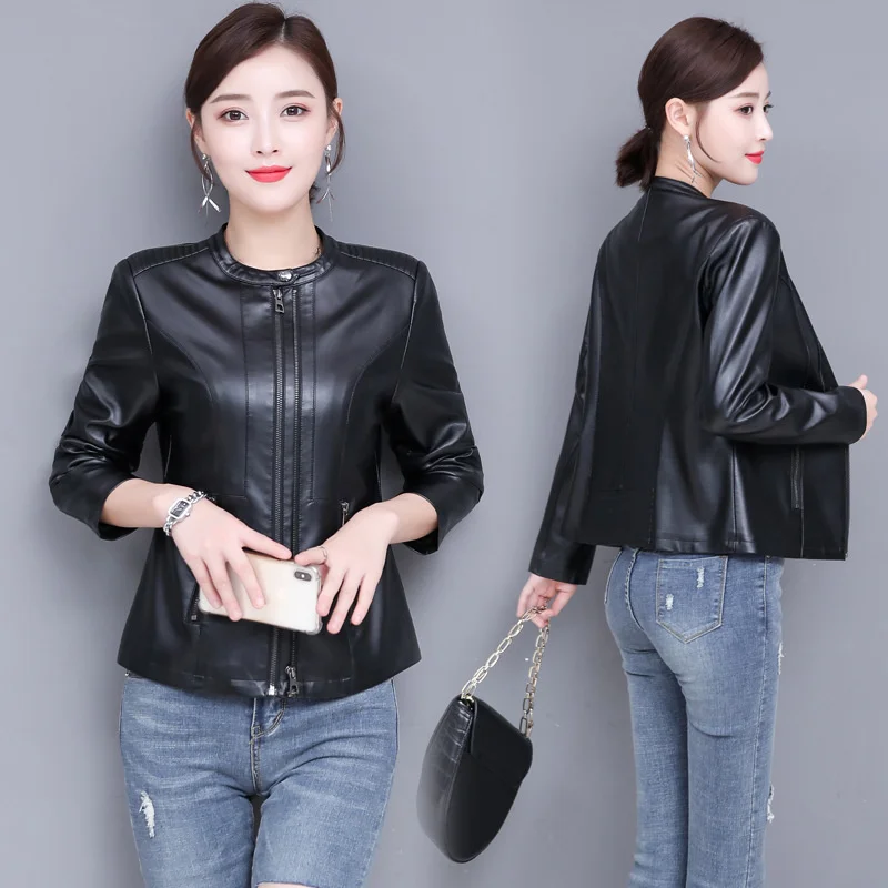 100% genuine real Autumn 2023 New Haining Garment Women's Large Leather Motorcycle Jacket Short Fit Slim