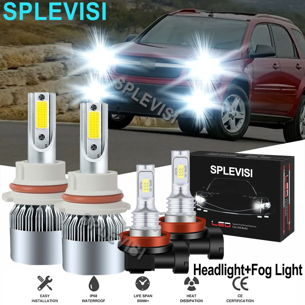 

4x 9007 HB5 LED Pure White Headlight H11 H8 H9 Fog Light Bulbs Conversion Replace For Chevrolet Equinox 2005 2006 2007 2008 2009