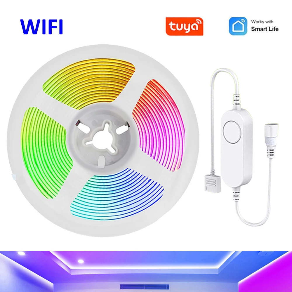 

Tuya WiFi COB RGB Led Strip 12V 1m 2m 3m 4m 5m Flexible Dimmable Room Light CRI90 Power APP Voice Control for Alexa Google Home