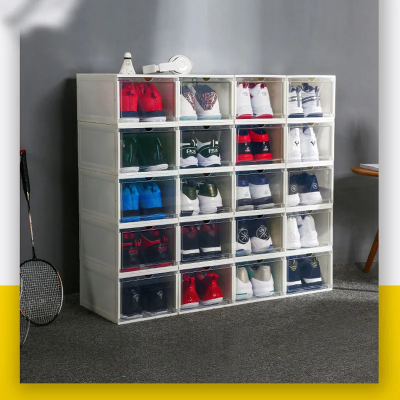 

1 шт. Штабелируемый складной ящик коробка для обуви контейнер для хранения стойка для обуви Органайзер полка пластиковые коробки для хранен...