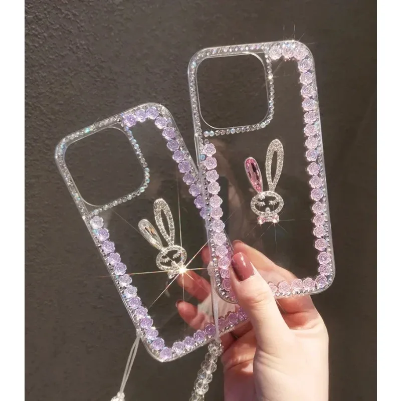 Милый чехол для телефона с кроликом и кристаллами цветами Huawei P50 P60 Pro Mate 50 60 Honor 80 90