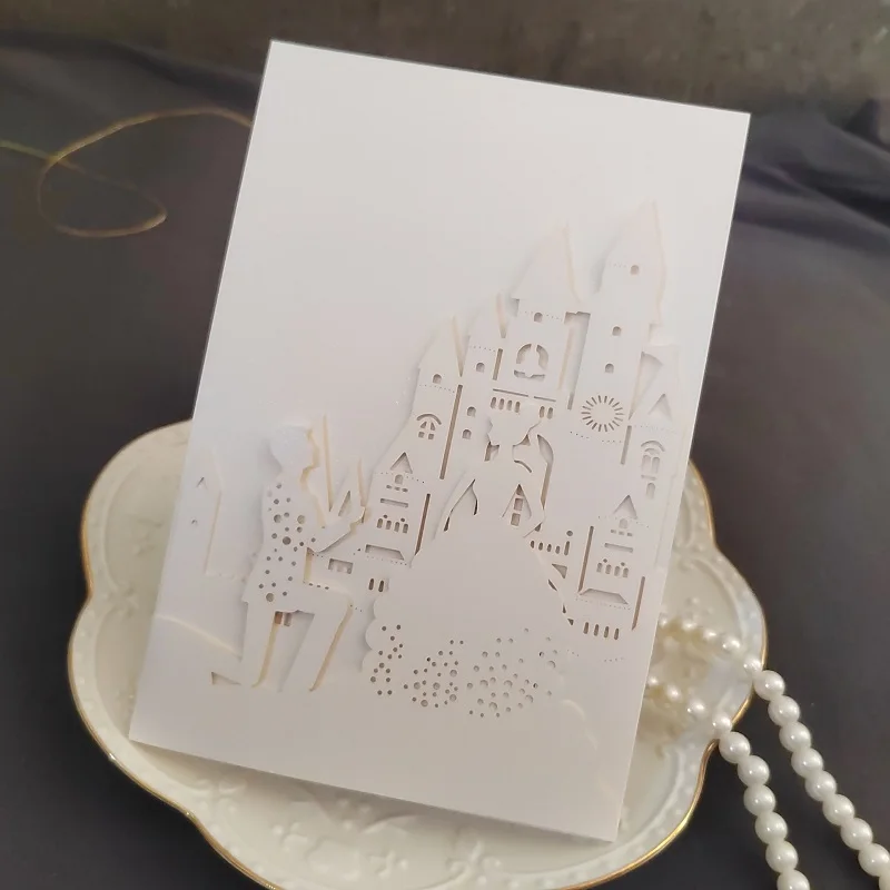 

50pcs Laser Cut Wedding Invitation Card Holder Pocket Castle Proposal Invites Wedding Bridal Shower Engagement Anniversary